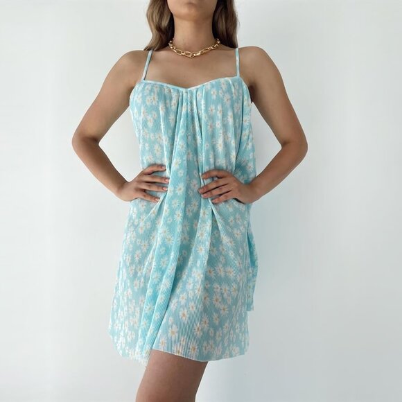NEW ZARA Pleated Baby Floral Blue Camisole Style Mini Dress, Size M - Picture 11 of 16